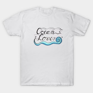 Ocean Lover Hand Lettering Design T-Shirt